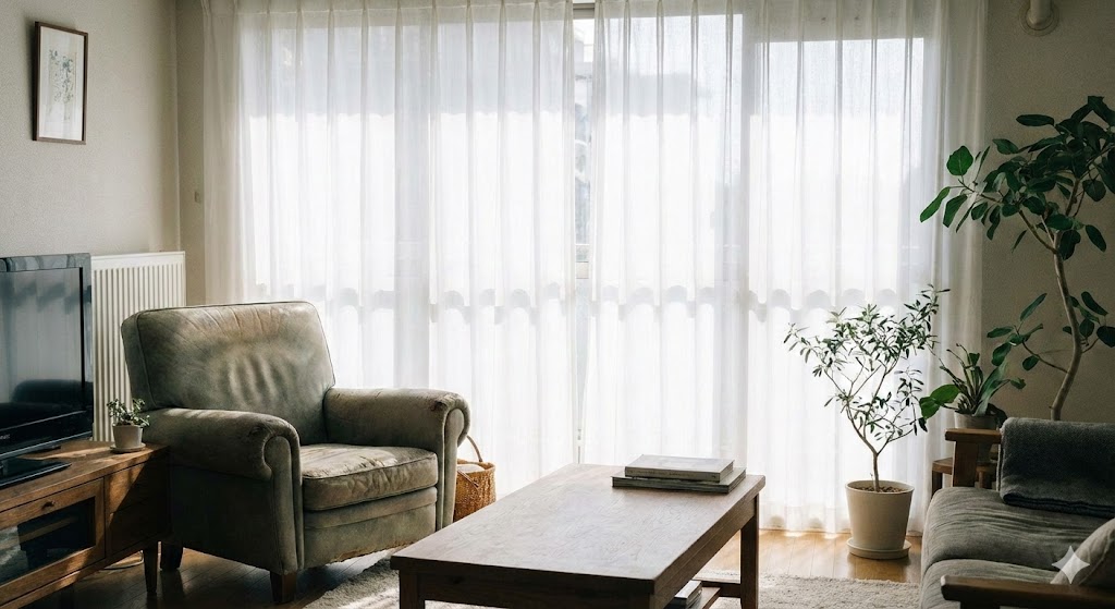 Sheer curtains softening daylight in a living room
