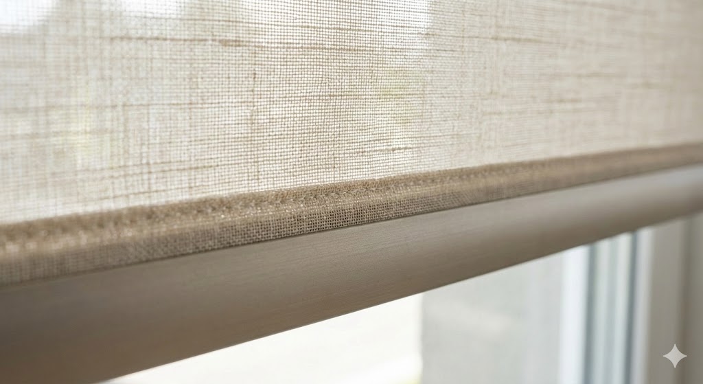 Close-up of roller blind fabric and finish